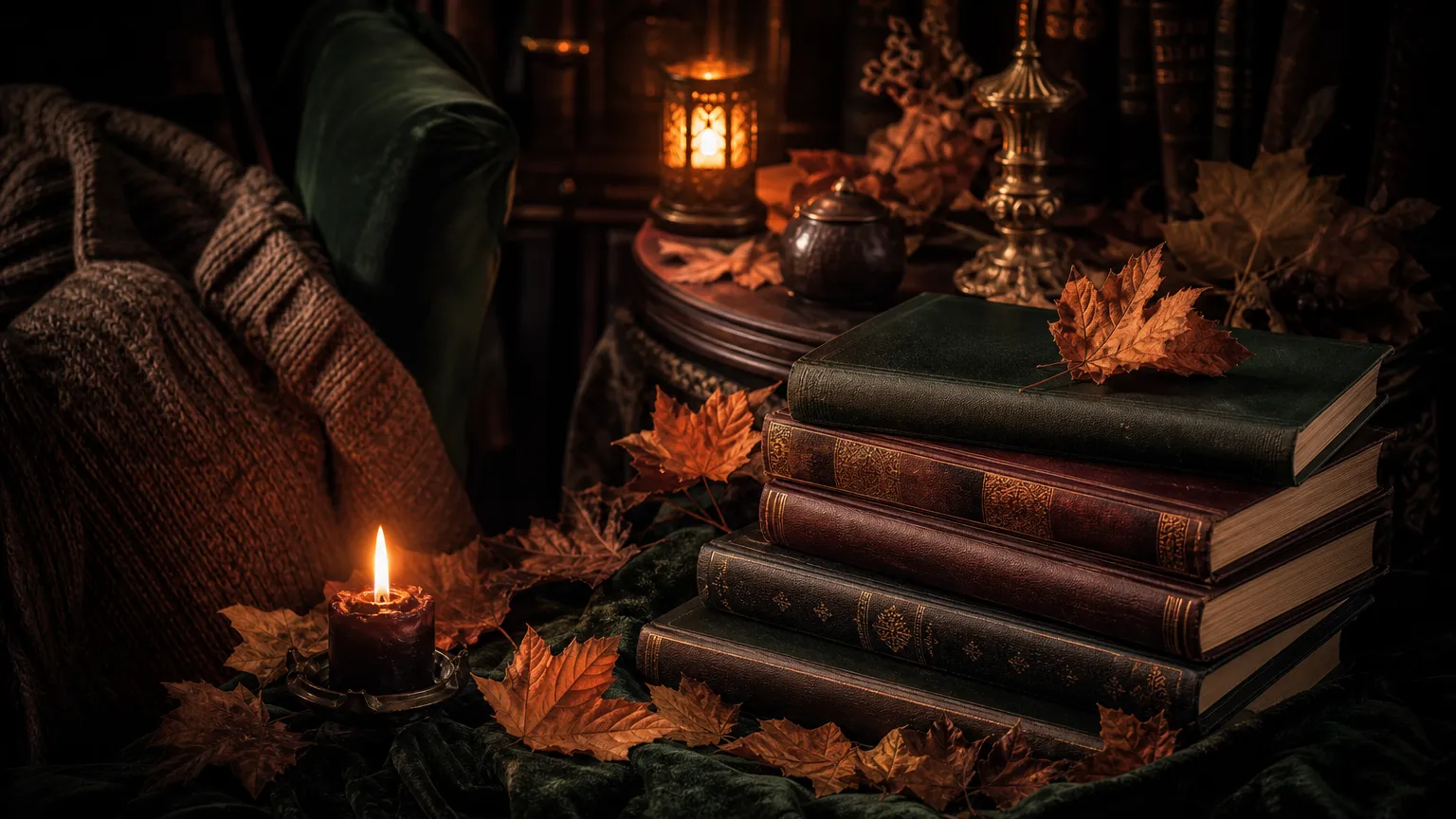 Gestapelte Romantasy-Bücher mit herbstlicher Dekoration, Herbst-Neuerscheinungen 2026